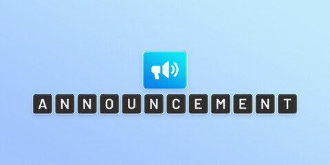 Announcement text message on blue background. Advertising banner.