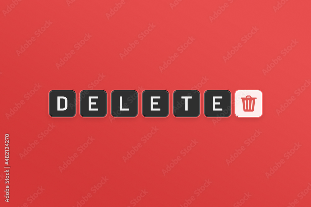 Poster delete text on typography on red background.