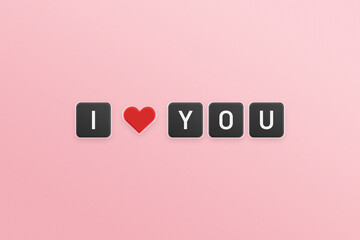 I love you text with heart symbol in pink background.