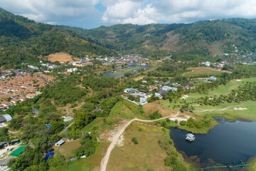 Fototapeta na wymiar Aerial view of Kathu district Phuket Thailand from Drone camera High angle view