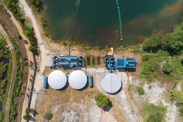 Aerial drone top view of tank water storage station
