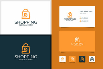 shopping bag design logo/ initials d and business card design template. premium vector