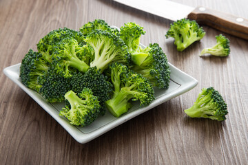 Healthy Green Organic Raw Broccoli Florets Ready for Cooking