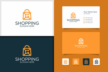 shopping bag design logo/ initials g and business card design template. premium vector