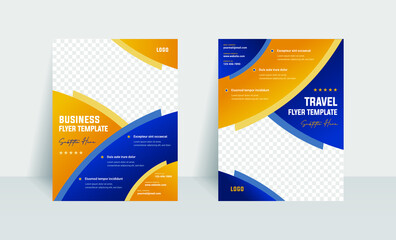 Semi Circle Elements with gradient blue and orange colors flyer, banner, brochure design set. Suitable for your outdoor products and travel agency.