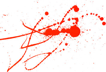 Drops of red paint on a white background.