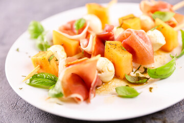melon,  ham and mozzeralla stick for entree