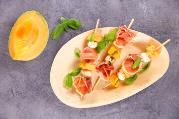 melon,  ham and mozzeralla stick for entree