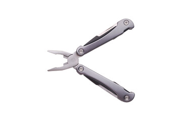 Steel multitool isolated on white background