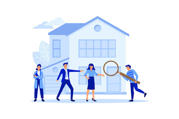 Real estate business concept, choosing and finding a home. flat Vector illustration isolated white background 