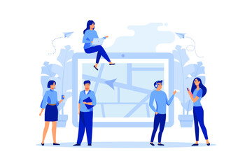 search index on navigation, online map on a tablet, get directions, GPS navigator on a city map flat vector illustration 