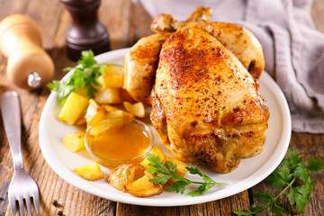 roasted chicken with potato and sauce