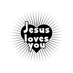 Heart text Jesus loves you isolated on white background
