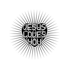 Heart text Jesus loves you isolated on white background