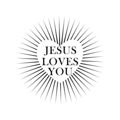 Heart text Jesus loves you isolated on white background