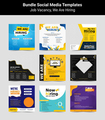 Bundling poster for we are hiring. employees needed. Set of social media template job vacancy recruitment
