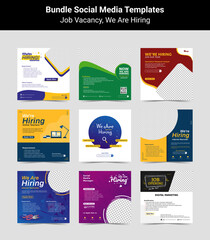 Bundling poster for we are hiring. employees needed. Set of social media template job vacancy recruitment