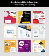 Bundling poster for we are hiring. employees needed. Set of social media template job vacancy recruitment