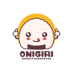 vector onigiri mascot cartoon, japanese traditional food illustration, suitable for, logos, prints, stickers, etc