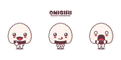 vector onigiri mascot cartoon, japanese traditional food illustration, with different expressions