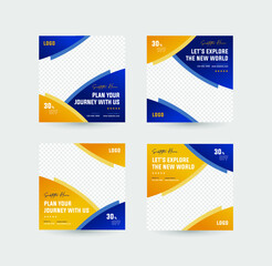 Semi Circle Social Media Post set with gradient blue and orange color. Suitable for your business and travel agency.