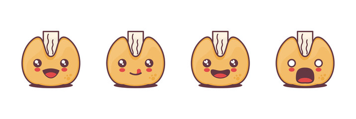 vector fortune cookie mascot cartoon, with different facial expressions