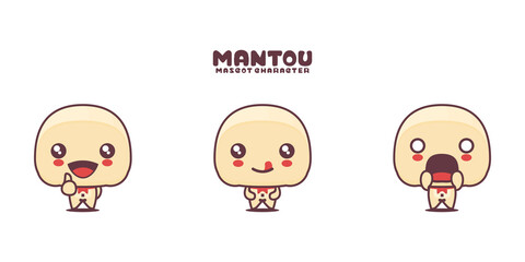 vector mantou buns mascot cartoon, with different expressions