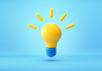 Yellow light bulb on blue background. Idea, thinking concept