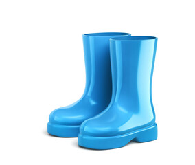 Blue rubber boots isolated on white. Clipping path included