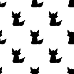 Seamless pattern of fox or cat silhouette. Filled background image for your design. Cartoon vector isolated on white background.