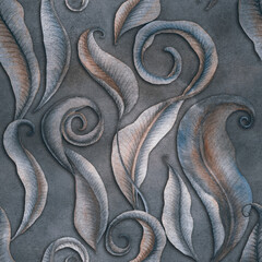 Donkere fantasie verlaat naadloos patroon Aquarel textuur krul bladeren patroon Droog exotisch blad sierlijke herhaal print Heksenbos