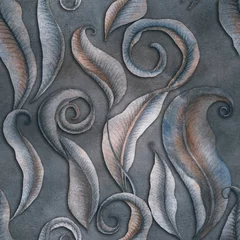  Donkere fantasie verlaat naadloos patroon Aquarel textuur krul bladeren patroon Droog exotisch blad sierlijke herhaal print Heksenbos © Lia