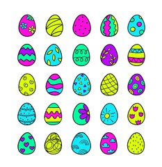 Set of bright colorful easter eggs. Doodle sketch. Vector illustration.