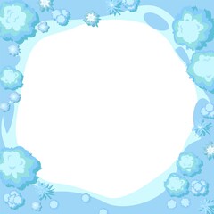 Winter landscape top view. Frame around edge of round image. Snowy frosty nature in cold season. From high. Drifts of snow. Illustration in cartoon style flat design isolated on background. Vector