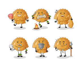 dumpling primitive man group character. mascot vector