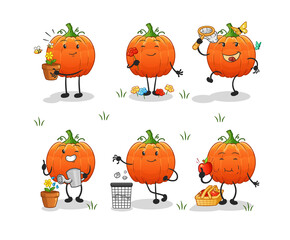 pumpkin save the earth group. cartoon mascot