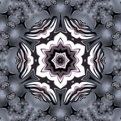 kaleidoscopic floral fantasy pattern monochrome design  in shades of grey