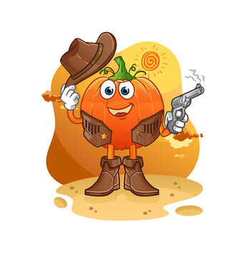 recommend clip art: pumpkin cowboy with gun character vector