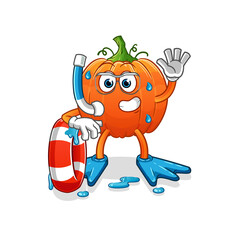 pumpkin swimmer with buoy mascot. cartoon vector