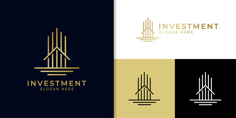 tower city abstract geometry simple logo. linear building symbol or icon concept for property invest, hotel, apartment, real estate logo