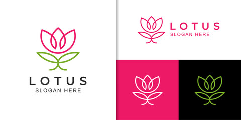 simple elegant lotus flowers rose beauty with line art style for cosmetics, yoga and spa logo