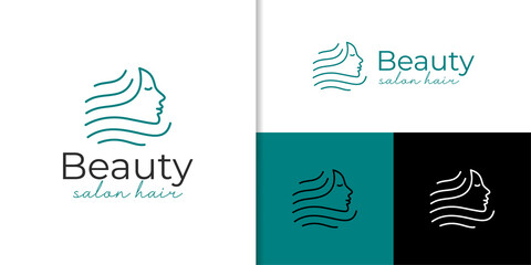 feminine luxury and Beauty woman hair salon linear logo. nature cosmetic, skin care business logo design