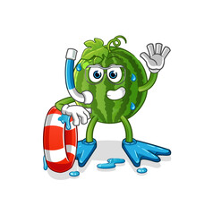 watermelon swimmer with buoy mascot. cartoon vector