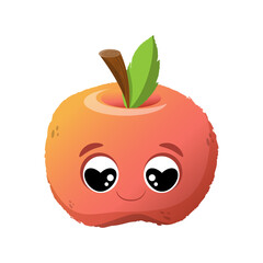 cute apple. Funny character in cartoon style, smile and happiness on the face, heart and love in the eyes