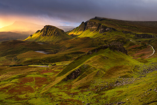 Quiraing sunrise on the beautiful Isle of Skye, Scotland, UK.