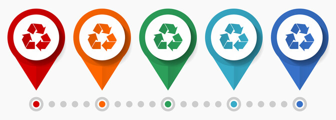 Recycling concept vector icon set, flat design pointers, infographic template