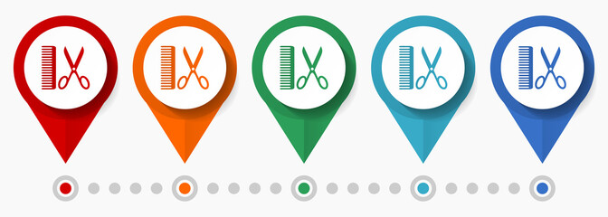 Barber, hairdresser concept vector icon set, flat design pointers, infographic template