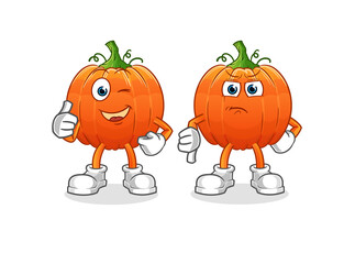 pumpkin thumbs up and thumbs down. cartoon mascot vector