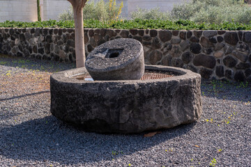 Ancient olive press at Tabgha or The Church of the Multiplication of the Loaves and Fishes also...