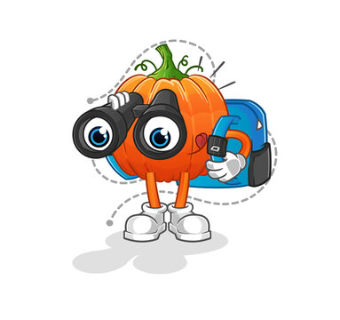 recommend clip art: pumpkin with binoculars character. cartoon mascot vector